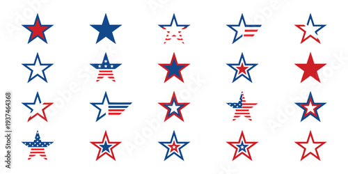 Collection of American flag stars in red, white, and blue