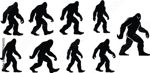 Collection of Bigfoot Sasquatch silhouettes in walking poses