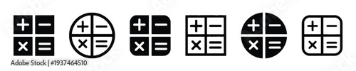 Collection of calculator icons with plus minus multiply divide and equals signs