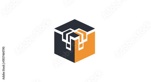 Black and orange cube with lines.