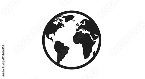 Black and White Globe Icon Illustration.