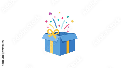 Blue gift box with yellow ribbon.