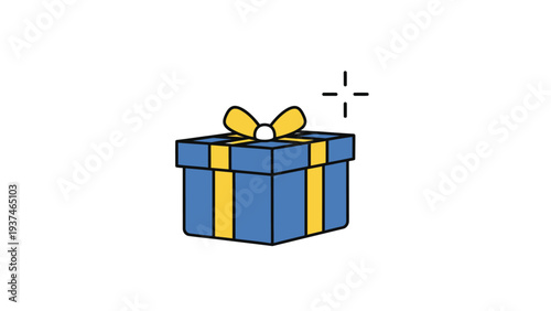 Blue gift box with yellow ribbon.