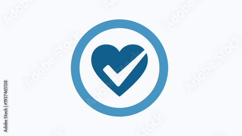 Blue heart checkmark icon symbol.