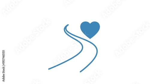 Blue heart symbol with curved lines.