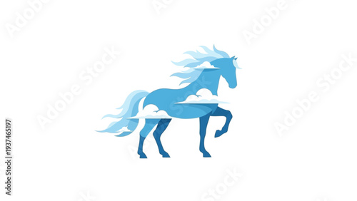 Blue Horse Silhouette in Motion Galloping.