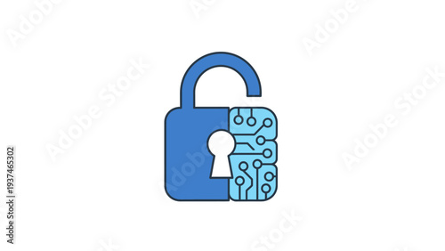 Blue padlock with circuit board.