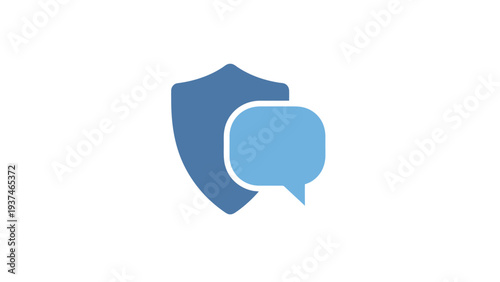 Blue shield and speech bubble icon.