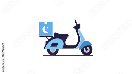 Blue scooter with delivery box.