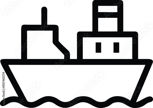 Ocean Cargo Ship Icon Sailing on Waves Representing Marine Transport Industry