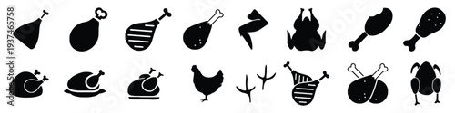 Collection of chicken and poultry icons, including whole birds and parts
