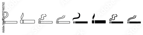Collection of cigarette and smoking icons with smoke