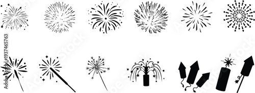 collection of celebratory fireworks and sparklers for holidays and parties