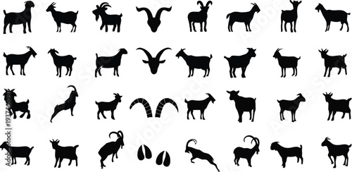 Collection of goat silhouettes in various poses and styles
