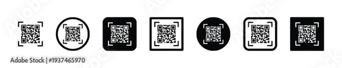 Collection of QR code icons in various shapes and styles