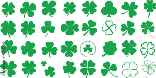 Collection of green shamrock and clover symbols for st patricks day celebration