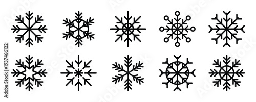 Collection of intricate snowflake designs for winter and Christmas themes