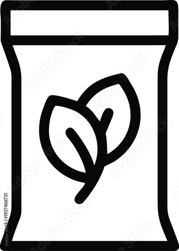 Organic fertilizer bag with two natural green leaves emblem for sustainable agriculture