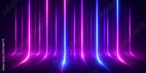 A bright digital wallpaper featuring an abstract purple background vector illustration with glowing lines and colorful wave patterns in pink and blue for a dynamic energy motion design backdrop
