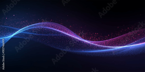 A flowing abstract blue background features glowing light waves and purple fractal curves with motion lines and pink energy textures on a dark space backdrop design