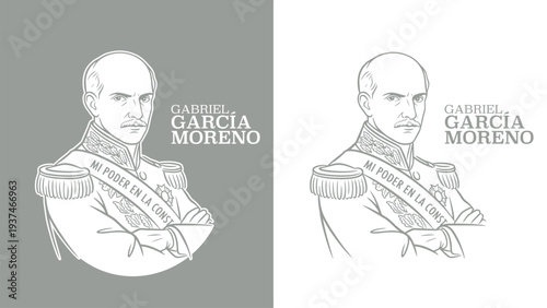 Digital artistic interpretation of Gabriel García Moreno, a minimalist line drawing of the historical Ecuadorian leader.