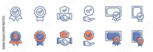 Colorful icons for quality and achievement with diverse color palette