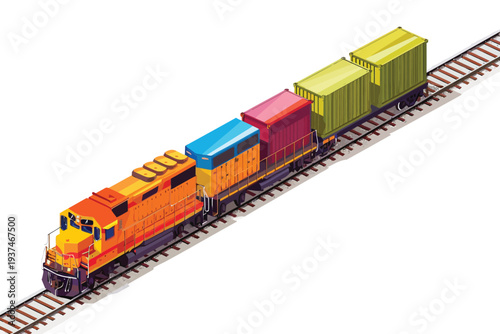 Aerial View of Freight Train with Colorful Containers shipment isolated