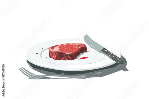 Empty Plate with Meat Juices and Used Utensils grilled isolated