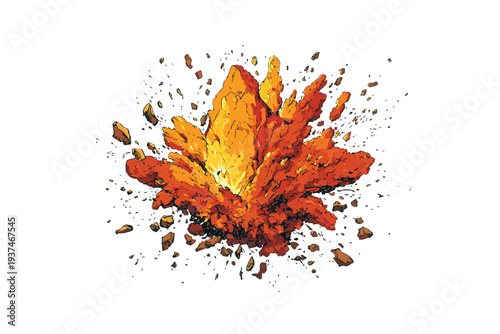 Explosion Impact Effect with Shattered Debris black isolated