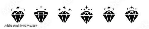 Diamond gemstone icons with sparkling highlights