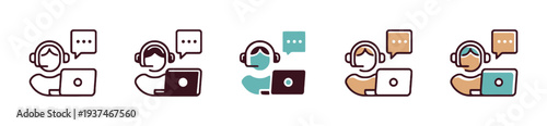 Customer support agent with headset and laptop, communication concept