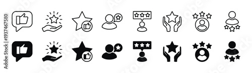 Customer feedback icons with stars, thumbs up, and user profiles