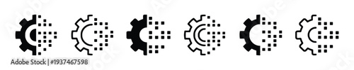 Digital gear icon with data transformation for technology