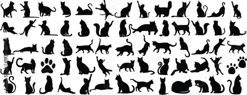 diverse collection of black cat silhouettes in dynamic and graceful poses