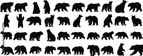 Diverse bear silhouettes in dynamic poses and actions