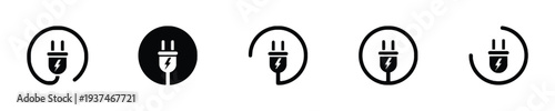 Electric plug symbol with lightning bolt in circle icon set