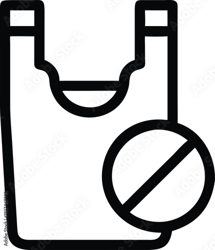 Outline graphic showing a plastic shopping bag with a forbidden symbol
