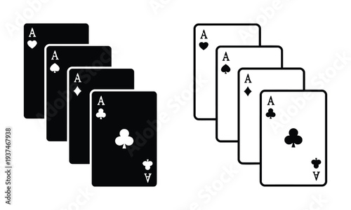 Four aces playing cards black and white sets for casino games and poker