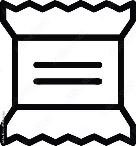 Outline icon displaying a simple candy bar wrapper or packaged snack with folded ends
