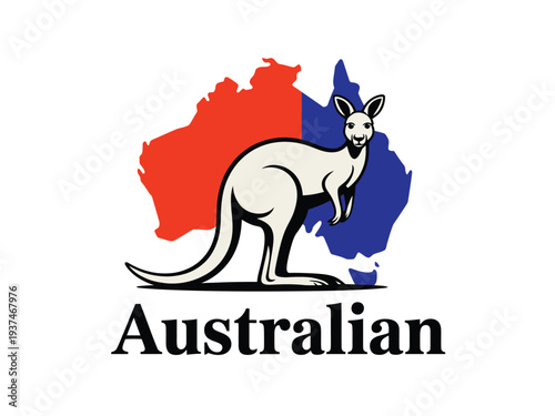 Australian Kangaroo Icon with Map