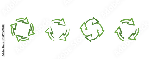 Four green circular arrows forming a recycling symbol with slight variations in design