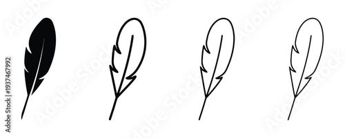Feather icons set outline and silhouette for design