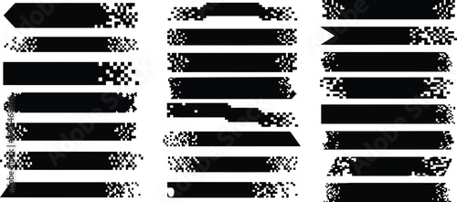 Glitch effect pixelated banners and geometric black bars collection
