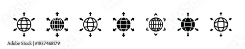 Globe with arrows indicating global connection and worldwide network expansion