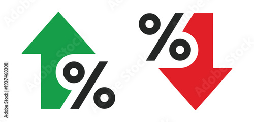 Green arrow indicating percentage increase red arrow showing percentage decrease