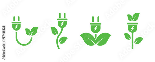 Green eco friendly energy plug integrated with plant leaves and flowers