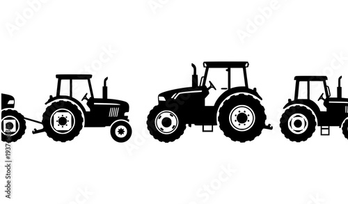 Farm tractor silhouette collection vector with black agriculture vehicle icons isolated on white