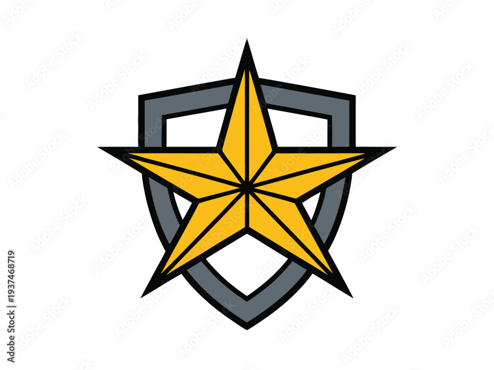 Obraz premium Yellow Star Shield Icon Graphic Design Element