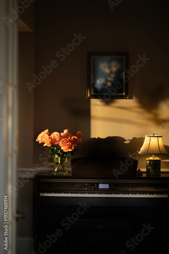 Upright piano with roses 
