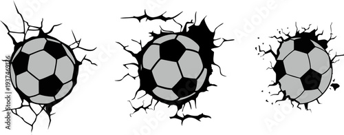 Soccer Ball Cracking Through Wall Illustration